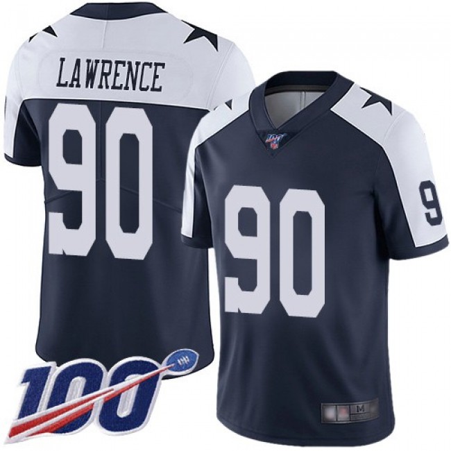 Nike Cowboys #90 Demarcus Lawrence Navy Blue Thanksgiving Men's Stitched NFL 100th Season Vapor Throwback Limited Jersey