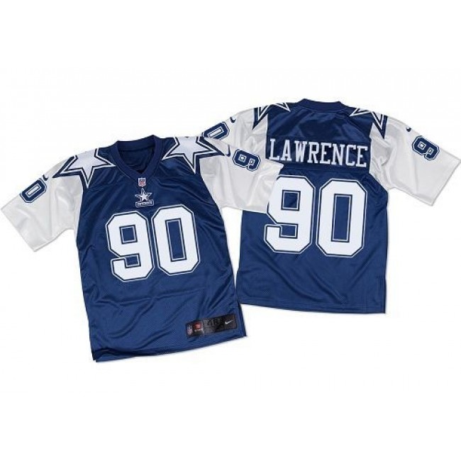 Nike Cowboys #90 Demarcus Lawrence Navy Blue/White Throwback Men's Stitched NFL Elite Jersey