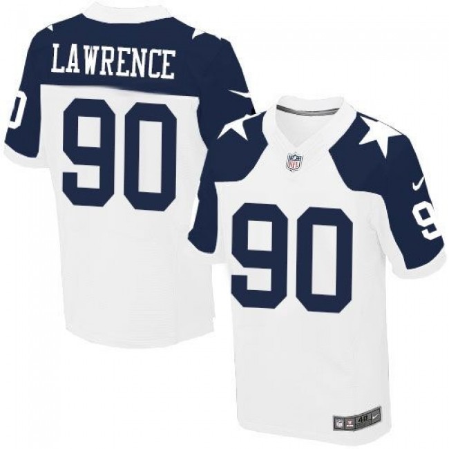 Nike Cowboys #90 Demarcus Lawrence White Thanksgiving Throwback Men's Stitched NFL Elite Jersey