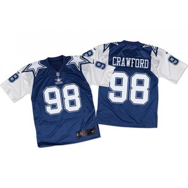 Nike Cowboys #98 Tyrone Crawford Navy Blue/White Throwback Men's Stitched NFL Elite Jersey