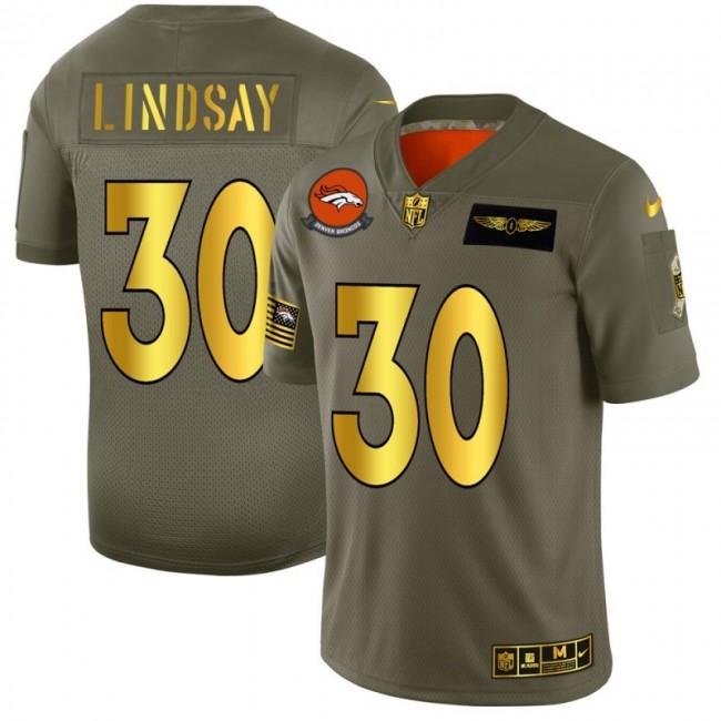 Denver Broncos #30 Phillip Lindsay NFL Men's Nike Olive Gold 2019 Salute to Service Limited Jersey