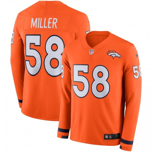 Men's Broncos #58 Von Miller Orange Team Color Men's Stitched NFL Limited Therma Long Sleeve Jersey
