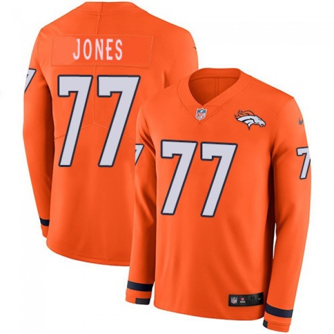 Men's Broncos #77 Sam Jones Orange Team Color Men's Stitched NFL Limited Therma Long Sleeve Jersey