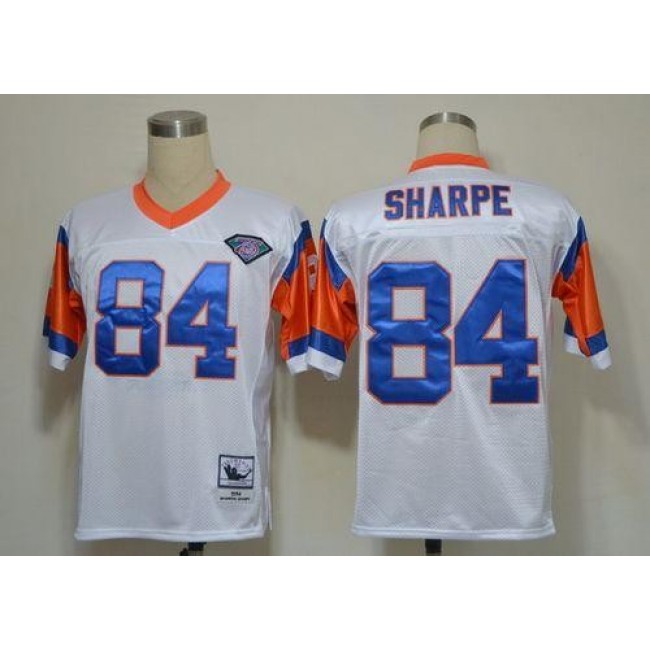 Mitchell And Ness(75TH) Broncos #84 Shannon Sharpe White Stitched Throwback NFL Jersey