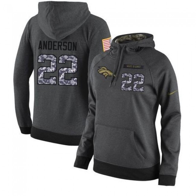 Women's NFL Denver Broncos #22 C.J. Anderson Stitched Black Anthracite Salute to Service Player Hoodie Jersey