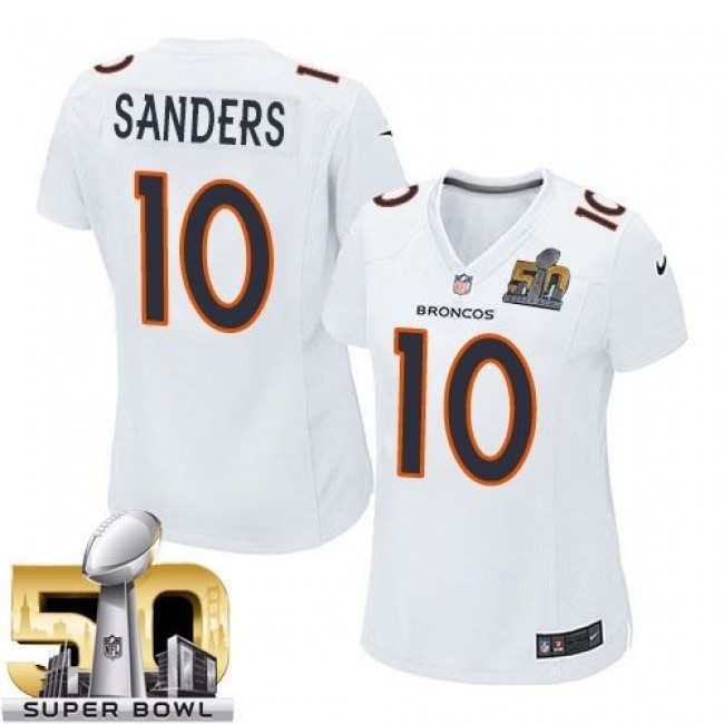 Women's Broncos #10 Emmanuel Sanders White Super Bowl 50 Stitched NFL Game Event Jersey