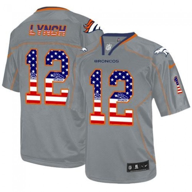Nike Broncos #12 Paxton Lynch Lights Out Grey Men's Stitched NFL Elite USA Flag Fashion Jersey