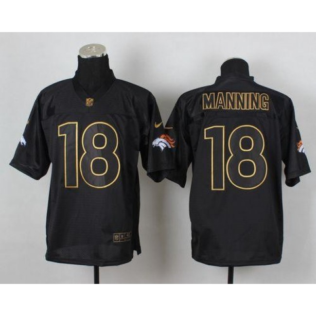 Nike Broncos #18 Peyton Manning Black Gold No. Fashion Men's Stitched NFL Elite Jersey