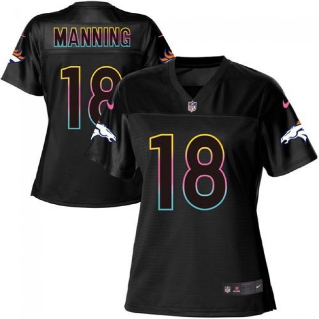 Women's Broncos #18 Peyton Manning Black NFL Game Jersey