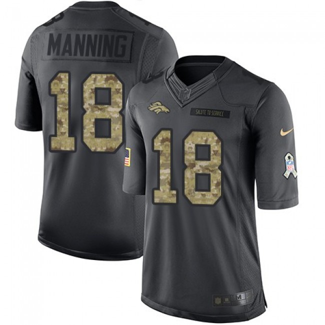 Denver Broncos #18 Peyton Manning Black Youth Stitched NFL Limited 2016 Salute to Service Jersey