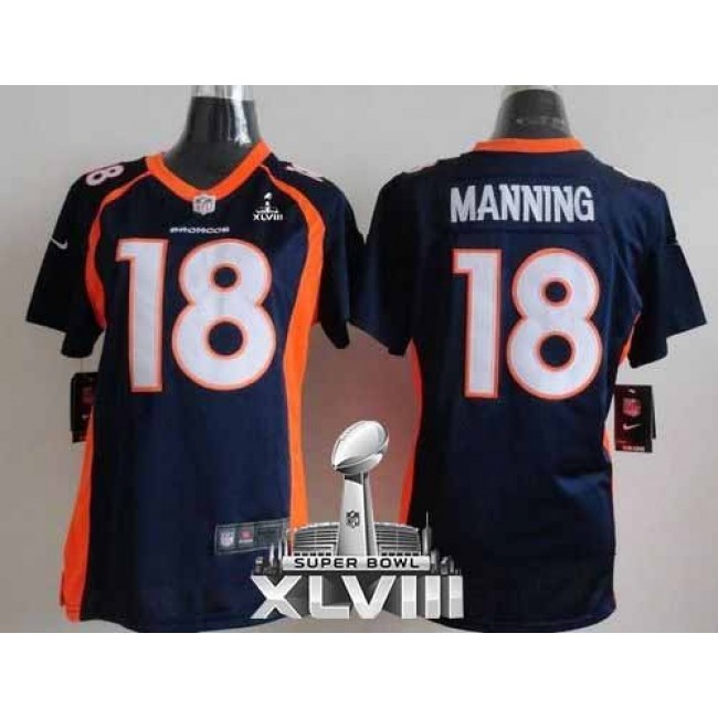 Women's Broncos #18 Peyton Manning Blue Alternate Super Bowl XLVIII Stitched NFL New Elite Jersey