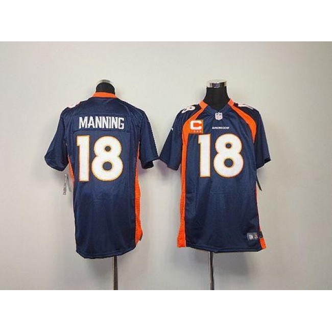 Denver Broncos #18 Peyton Manning Blue Alternate With C Patch Youth Stitched NFL Elite Jersey