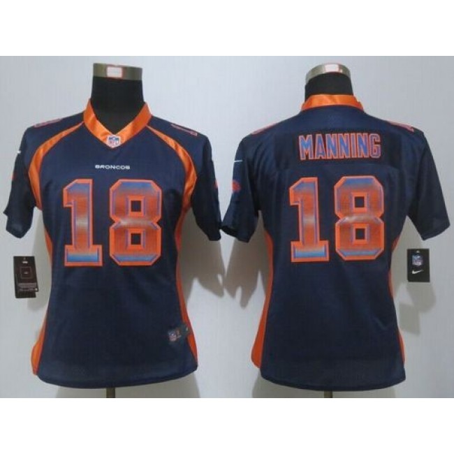 Women's Broncos #18 Peyton Manning Blue Alternate Stitched NFL Elite Strobe Jersey