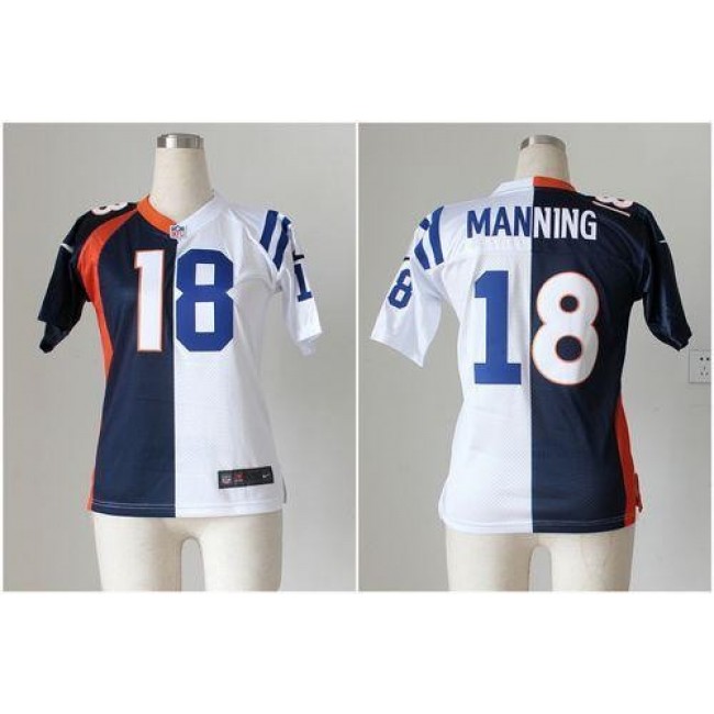 Women's Broncos #18 Peyton Manning Blue White Stitched NFL Elite Split Colts Jersey