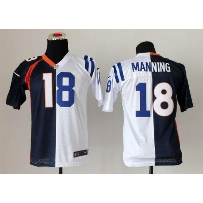 Denver Broncos #18 Peyton Manning Blue-White Youth Stitched NFL Elite Split Indianapolis Colts Jersey