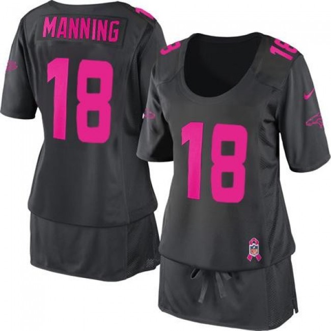 Women's Broncos #18 Peyton Manning Dark Grey Breast Cancer Awareness Stitched NFL Elite Jersey