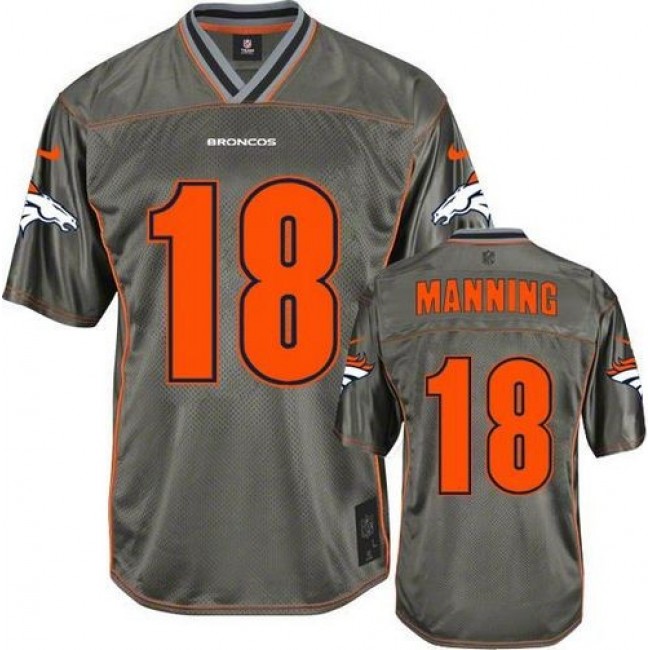 Denver Broncos #18 Peyton Manning Grey Youth Stitched NFL Elite Vapor Jersey