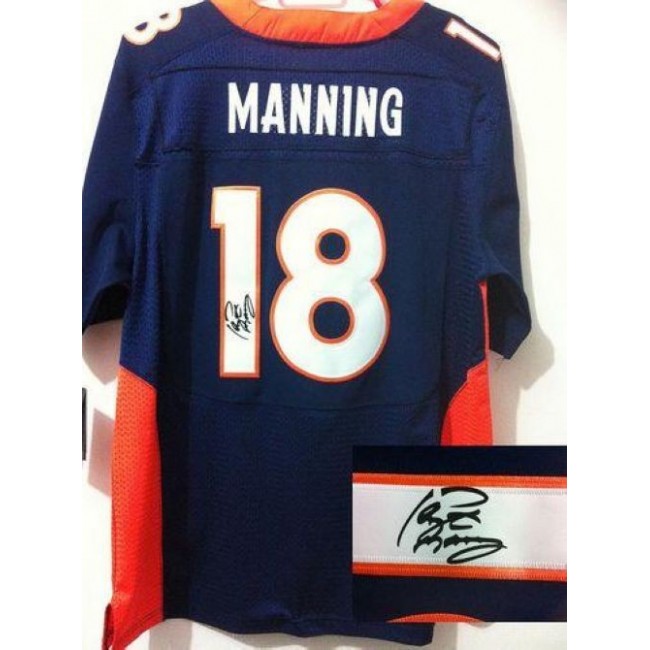 Nike Broncos #18 Peyton Manning Navy Blue Alternate Men's Stitched NFL Elite Autographed Jersey