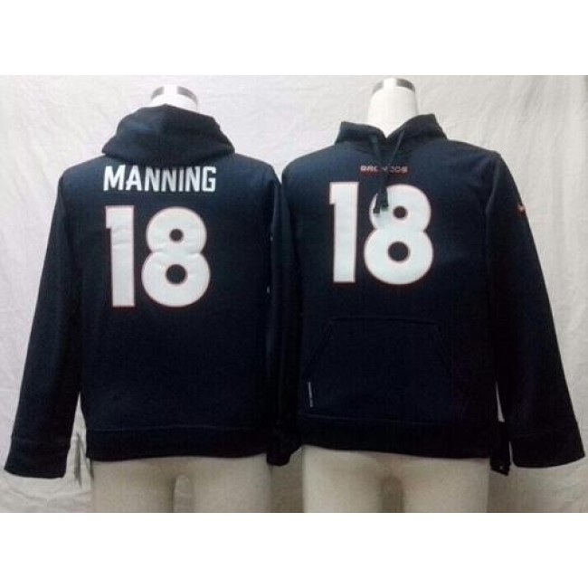 Denver Broncos #18 Peyton Manning Navy Blue Youth Pullover NFL Hoodie Jersey