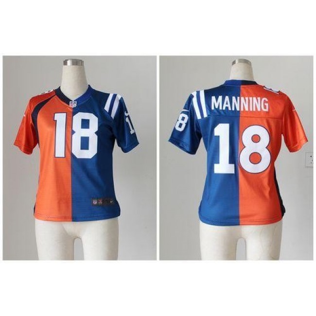 Women's Broncos #18 Peyton Manning Orange Blue Stitched NFL Elite Split Colts Jersey