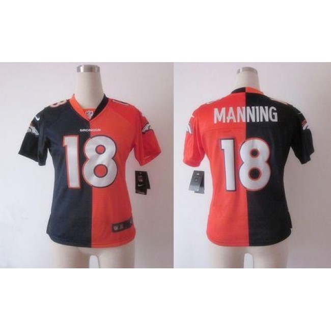 Women's Broncos #18 Peyton Manning Orange Blue Stitched NFL Elite Split Jersey