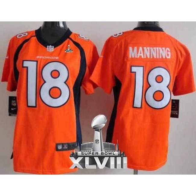 Women's Broncos #18 Peyton Manning Orange Team Color Super Bowl XLVIII Stitched NFL New Elite Jersey