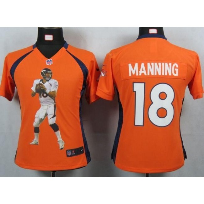 Women's Broncos #18 Peyton Manning Orange Team Color Portrait NFL Game Jersey