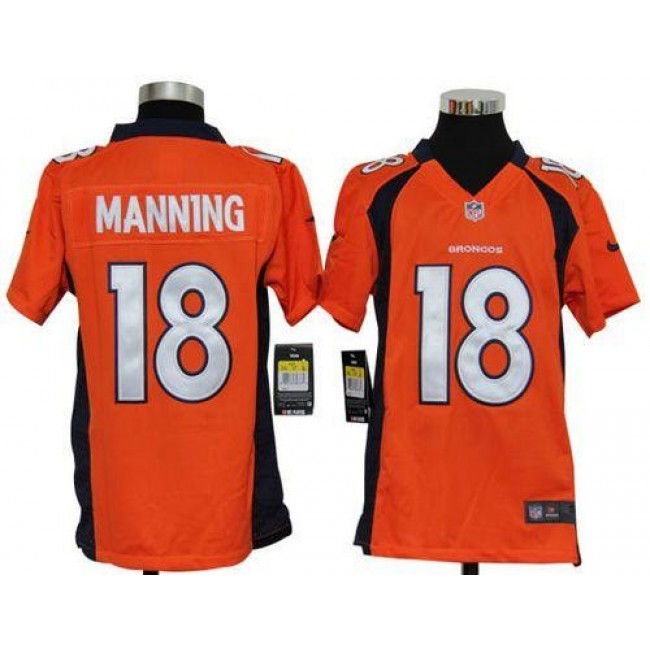Denver Broncos #18 Peyton Manning Orange Team Color Youth Stitched NFL Elite Jersey