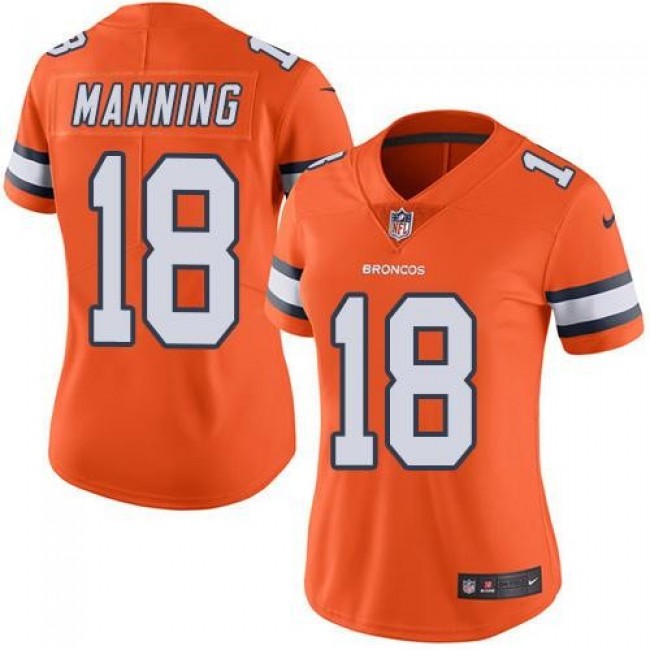 Women's Broncos #18 Peyton Manning Orange Stitched NFL Limited Rush Jersey