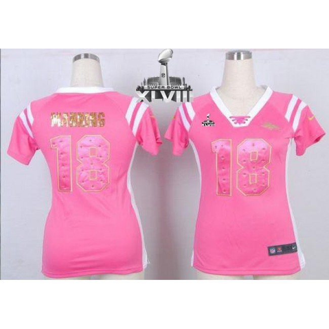 Women's Broncos #18 Peyton Manning Pink Super Bowl XLVIII Stitched NFL Elite Draft Him Shimmer Jersey