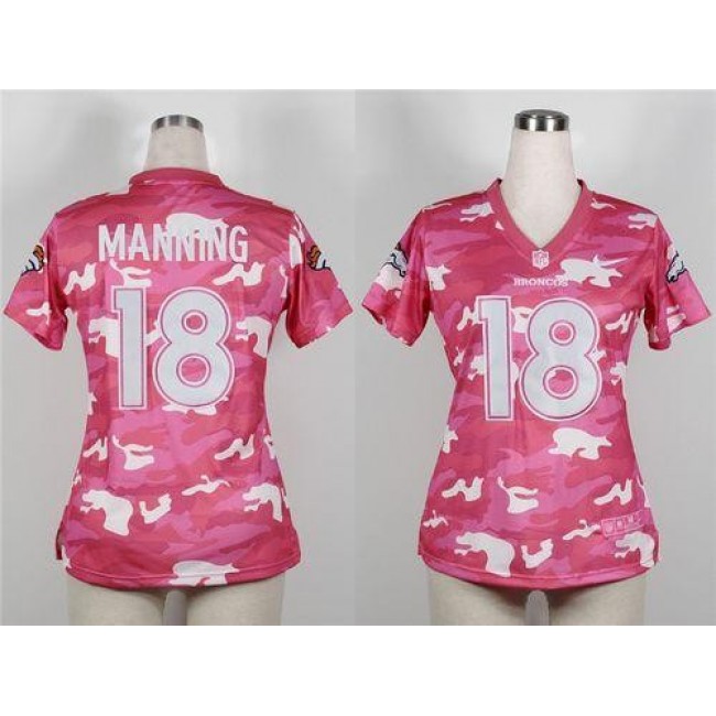 Women's Broncos #18 Peyton Manning Pink Stitched NFL Elite Camo Jersey