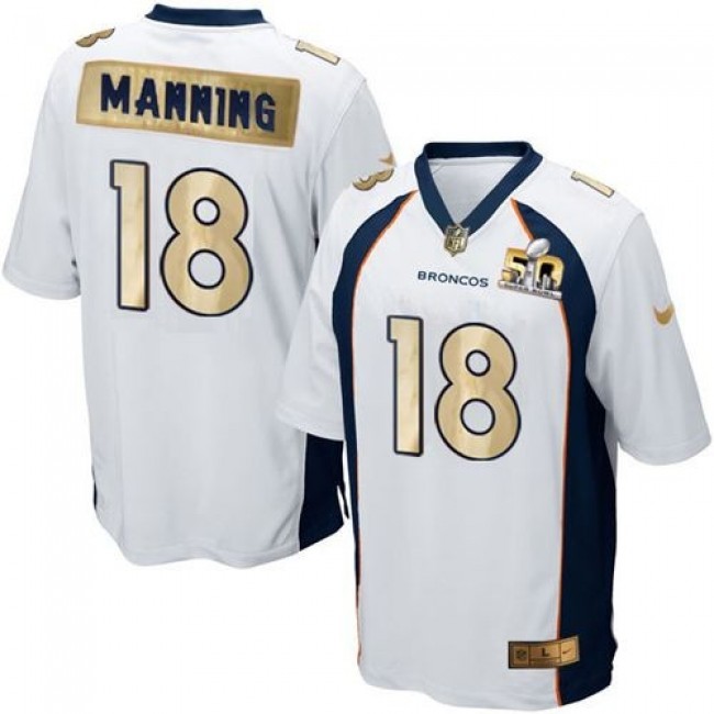 Nike Broncos #18 Peyton Manning White Men's Stitched NFL Game Super Bowl 50 Collection Jersey