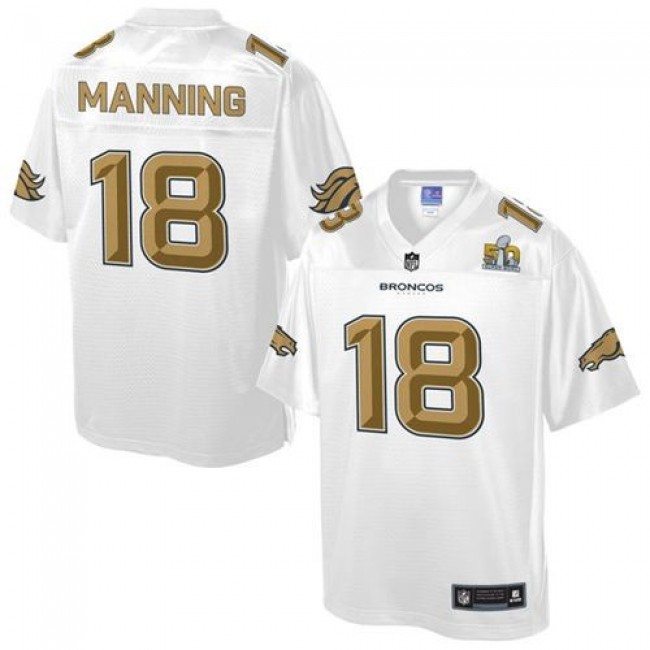 Denver Broncos #18 Peyton Manning White Youth NFL Pro Line Super Bowl 50 Fashion Game Jersey