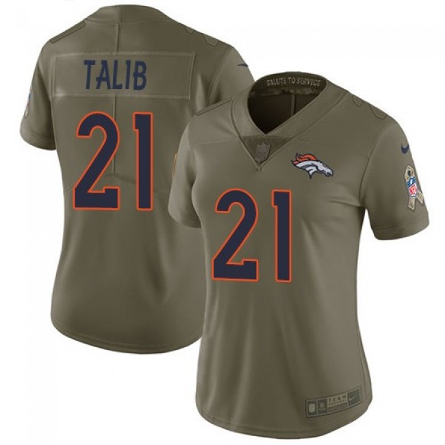 Women's Broncos #21 Aqib Talib Olive Stitched NFL Limited 2017 Salute to Service Jersey