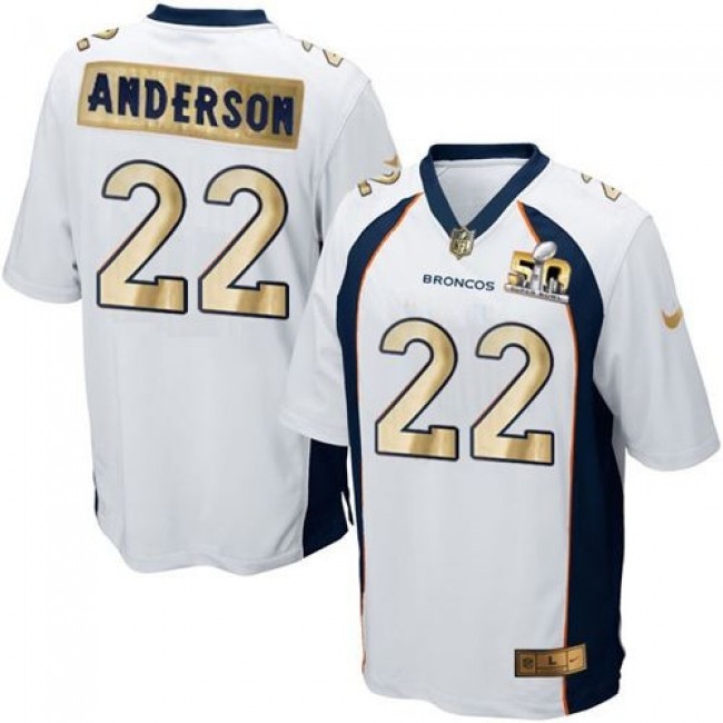 Nike Broncos #22 C.J. Anderson White Men's Stitched NFL Game Super Bowl 50 Collection Jersey