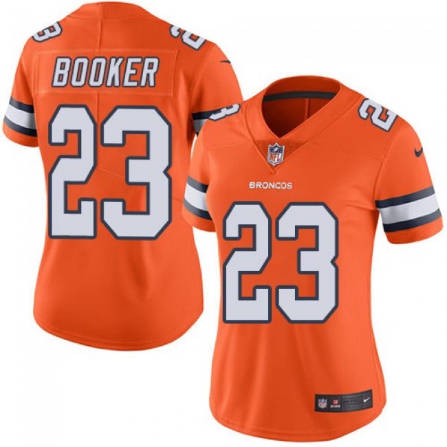 Women's Broncos #23 Devontae Booker Orange Stitched NFL Limited Rush Jersey
