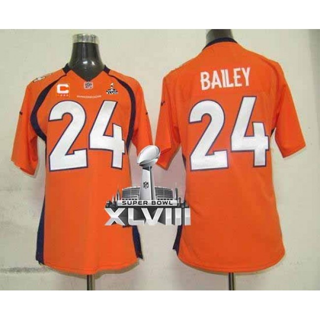 Women's Broncos #24 Champ Bailey Orange Team Color With C Patch Super Bowl XLVIII Stitched NFL Elite Jersey