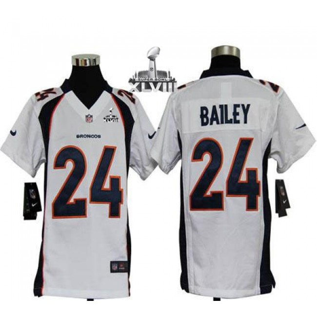 Denver Broncos #24 Champ Bailey White Super Bowl XLVIII Youth Stitched NFL Elite Jersey