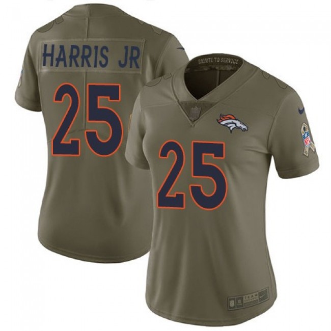 Women's Broncos #25 Chris Harris Jr Olive Stitched NFL Limited 2017 Salute to Service Jersey