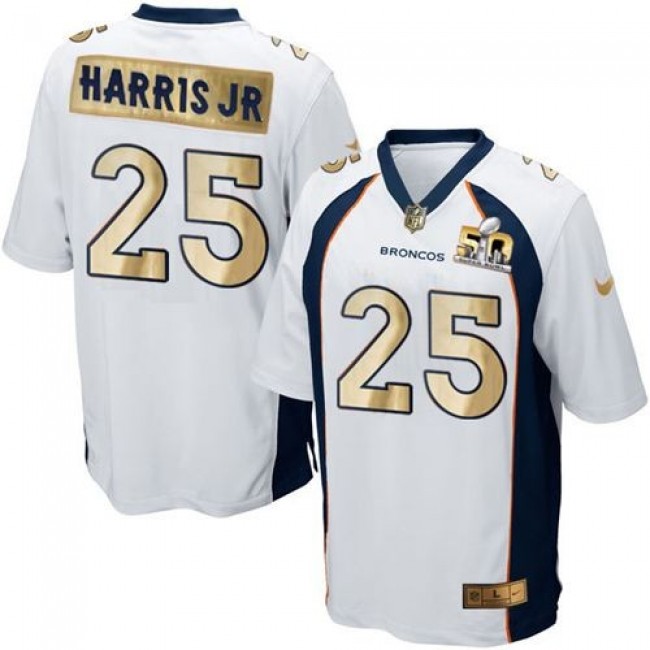 Nike Broncos #25 Chris Harris Jr White Men's Stitched NFL Game Super Bowl 50 Collection Jersey
