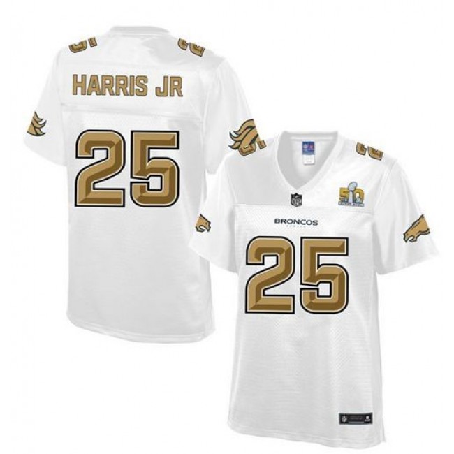Women's Broncos #25 Chris Harris Jr White NFL Pro Line Super Bowl 50 Game Jersey