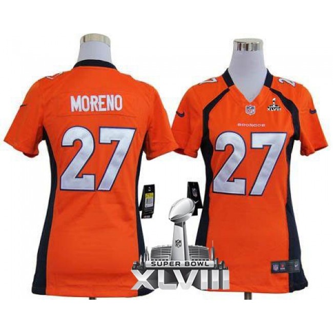 Women's Broncos #27 Knowshon Moreno Orange Team Color Super Bowl XLVIII Stitched NFL Elite Jersey