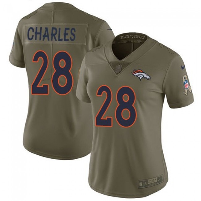 Women's Broncos #28 Jamaal Charles Olive Stitched NFL Limited 2017 Salute to Service Jersey