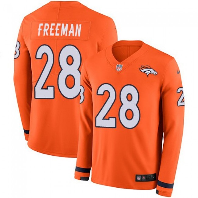 Nike Broncos #28 Royce Freeman Orange Team Color Men's Stitched NFL Limited Therma Long Sleeve Jersey