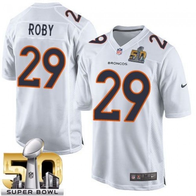 Nike Broncos #29 Bradley Roby White Super Bowl 50 Men's Stitched NFL Game Event Jersey