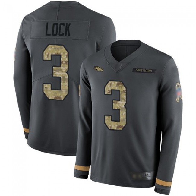 Nike Broncos #3 Drew Lock Anthracite Salute to Service Men's Stitched NFL Limited Therma Long Sleeve Jersey