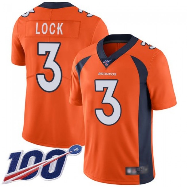 Nike Broncos #3 Drew Lock Orange Team Color Men's Stitched NFL 100th Season Vapor Limited Jersey