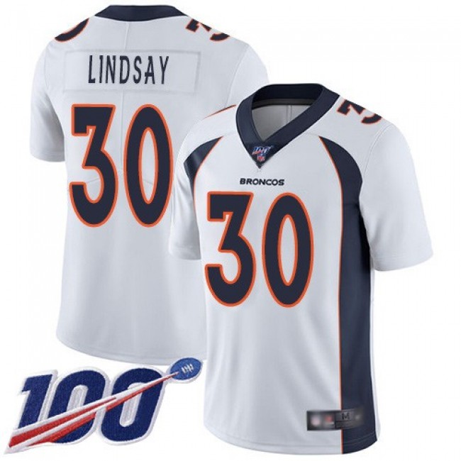 Nike Broncos #30 Phillip Lindsay White Men's Stitched NFL 100th Season Vapor Limited Jersey