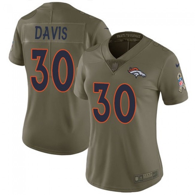 Women's Broncos #30 Terrell Davis Olive Stitched NFL Limited 2017 Salute to Service Jersey