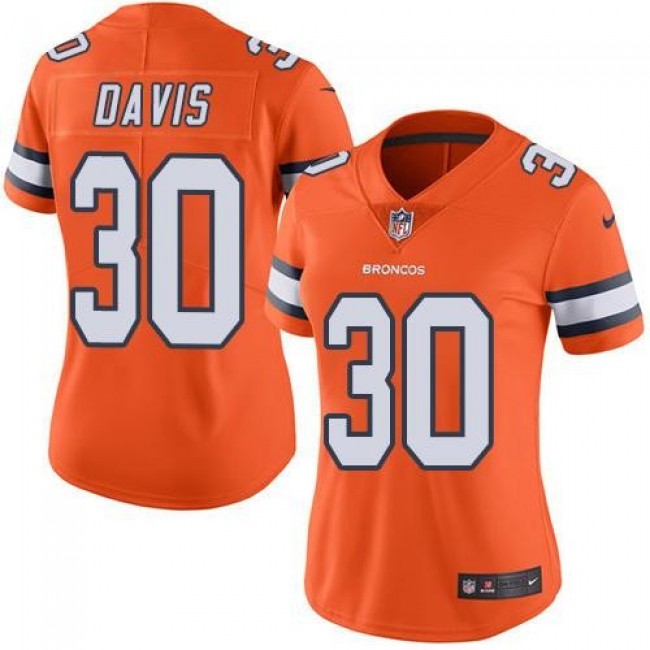 Women's Broncos #30 Terrell Davis Orange Stitched NFL Limited Rush Jersey
